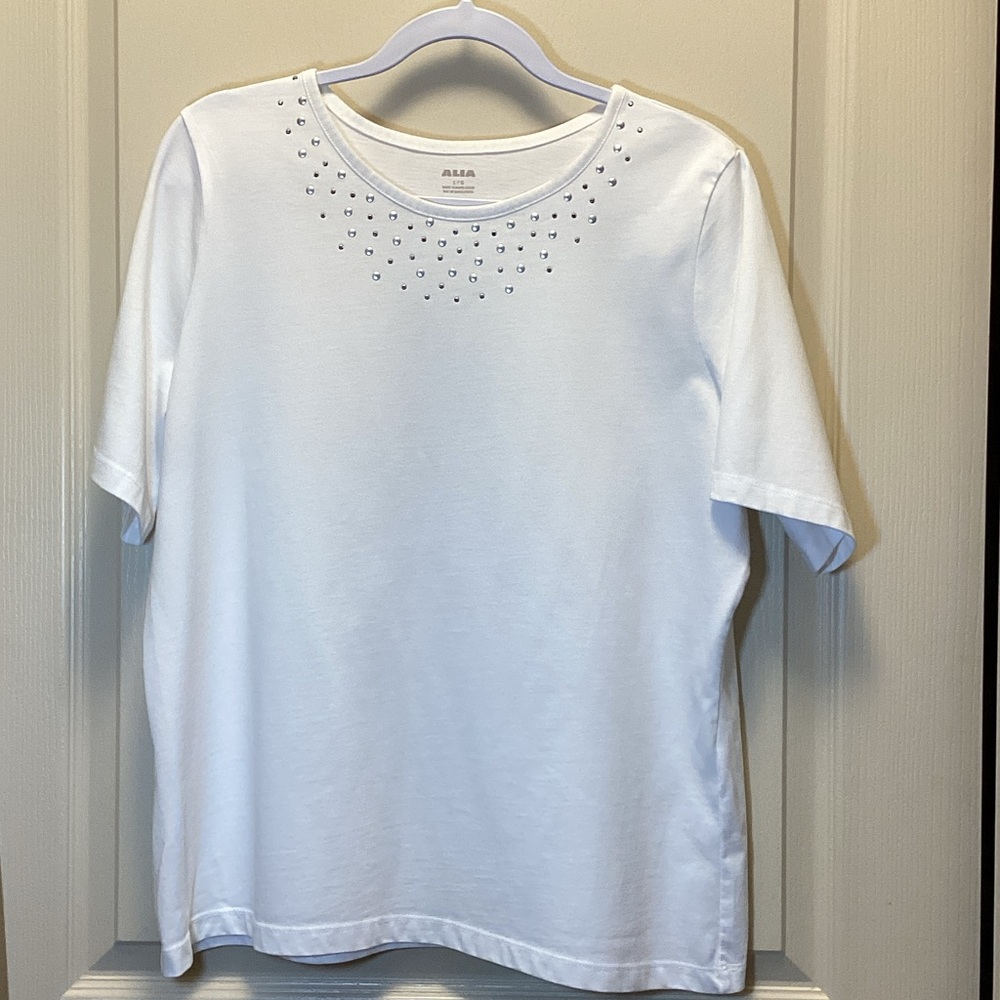 White Studded Short Sleeve Top